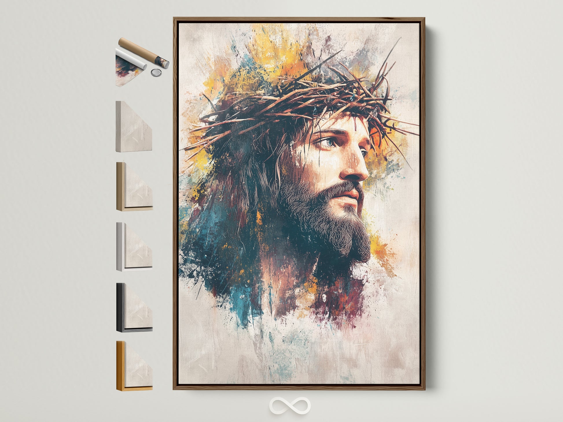 Explore our framed art options. A brown frame is displayed showcasing available frame styles. Enhance your artwork with our diverse frame selection. Find the perfect frame to complement your art.