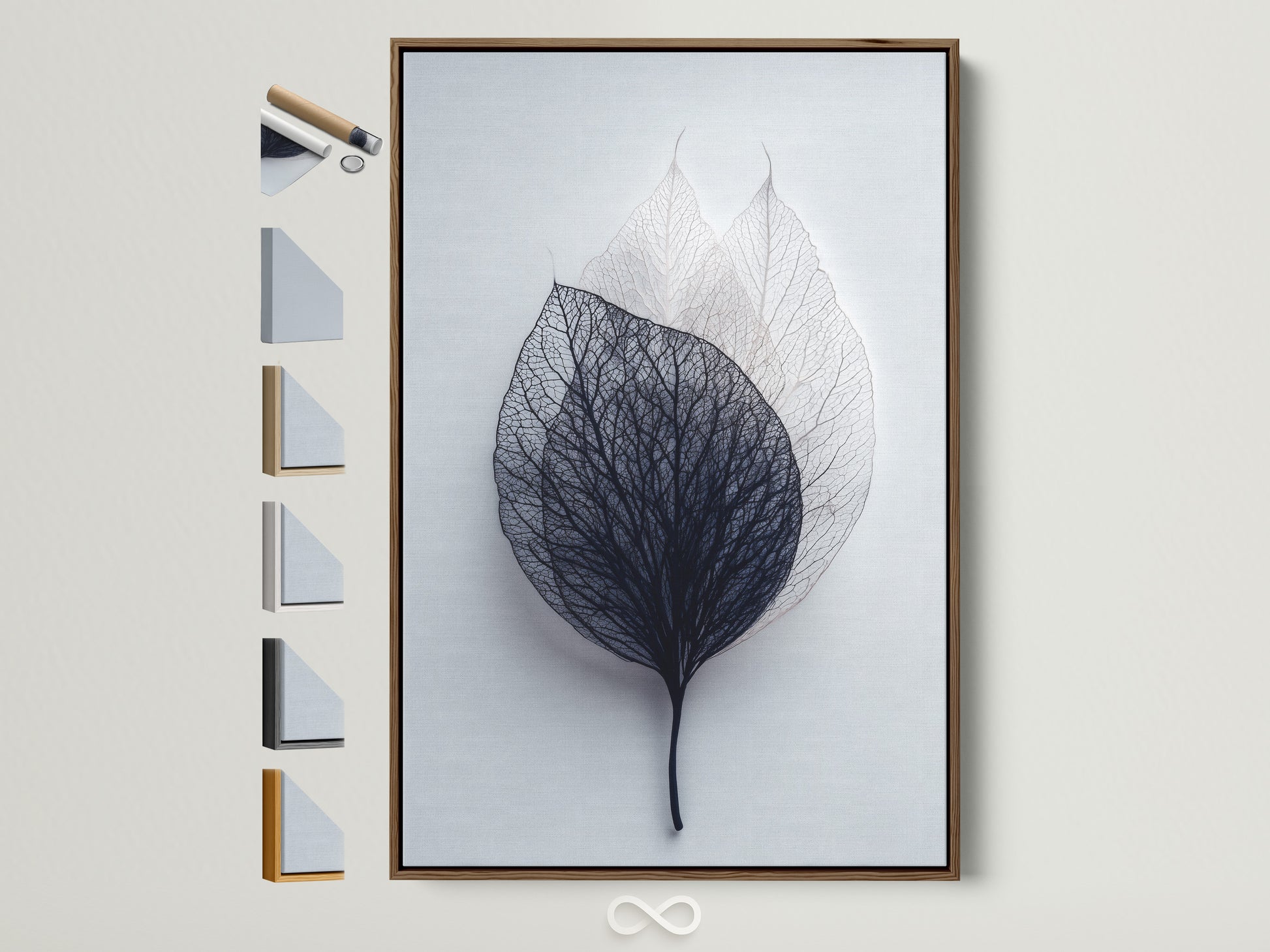 Framed artwork with a brown frame is displayed alongside frame options. This showcases available frame styles. Select the perfect frame to complement your artwork. Many frame choices are available. Discover the ideal frame to enhance your space. Transform your art with our diverse frame selection. This framed art is a beautiful addition to any room.