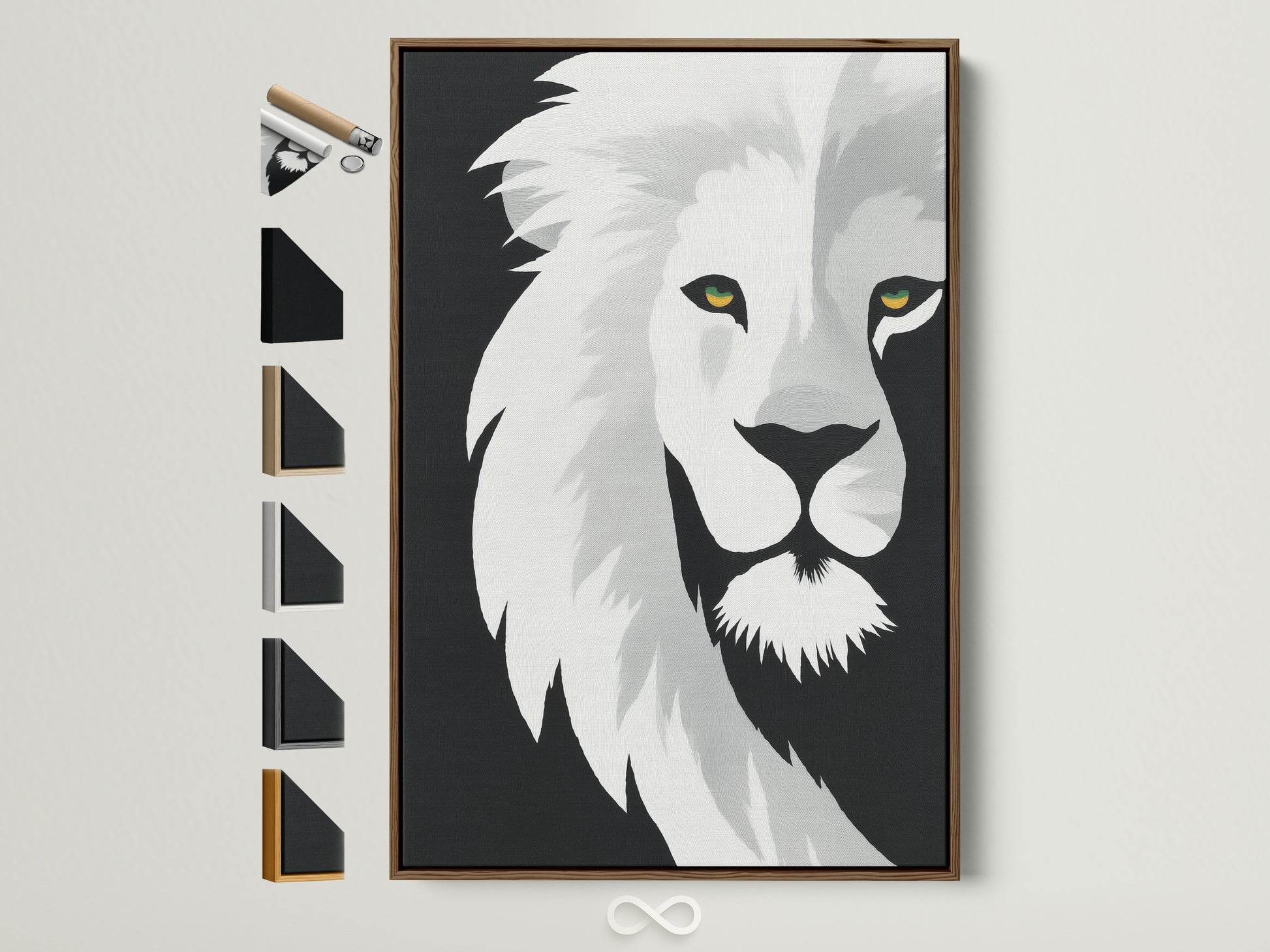 Explore framed artwork options. This photo showcases a brown frame. It displays all available frame styles side by side. Find the perfect frame to complement your chosen art. Elevate your space with stunning framed art prints.