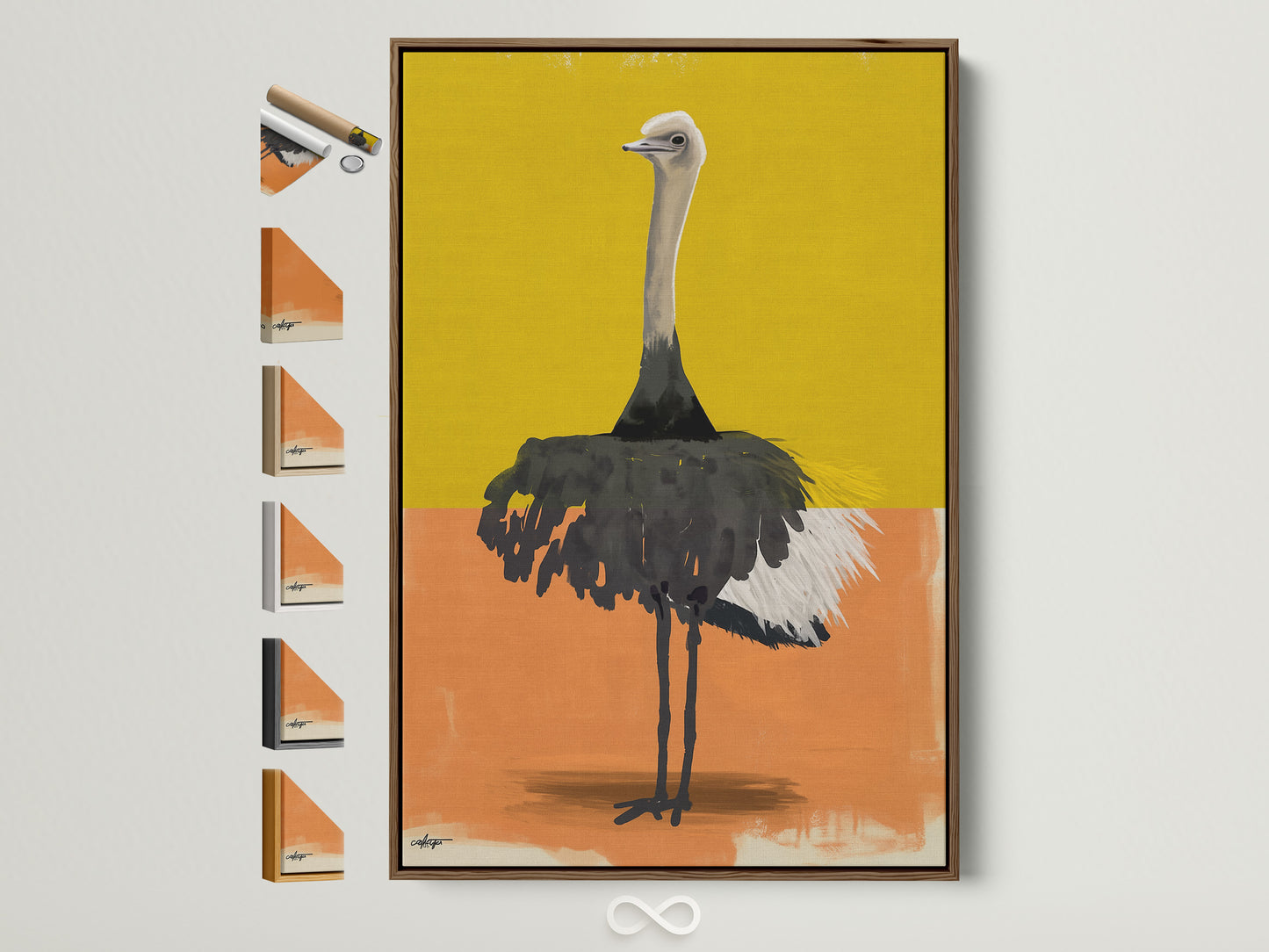 A brown frame displays various frame choices. See all available options for your artwork. Find the perfect frame to complement your style. Discover the ideal finishing touch for your art print today.