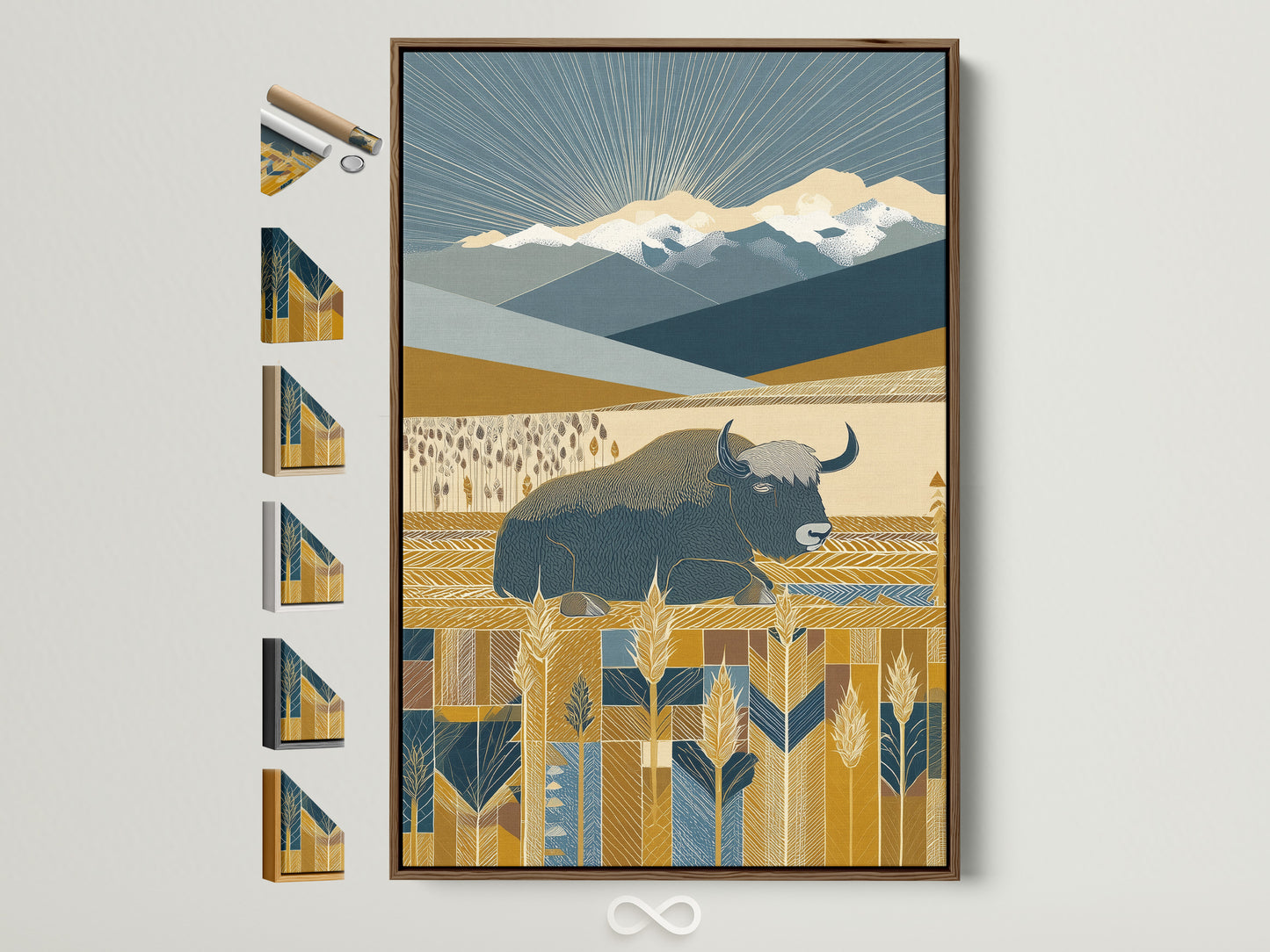 Buffalo Prairie Art Print - Western Landscape Canvas Art, Southwestern Wall Decor for Living Room, Bison Wildlife Print