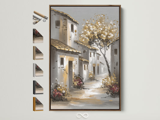 Artwork with a brown frame showcases various frame options. See the different styles and finishes available. Find the perfect frame to complement your art. This is a great way to visualize all frame options.