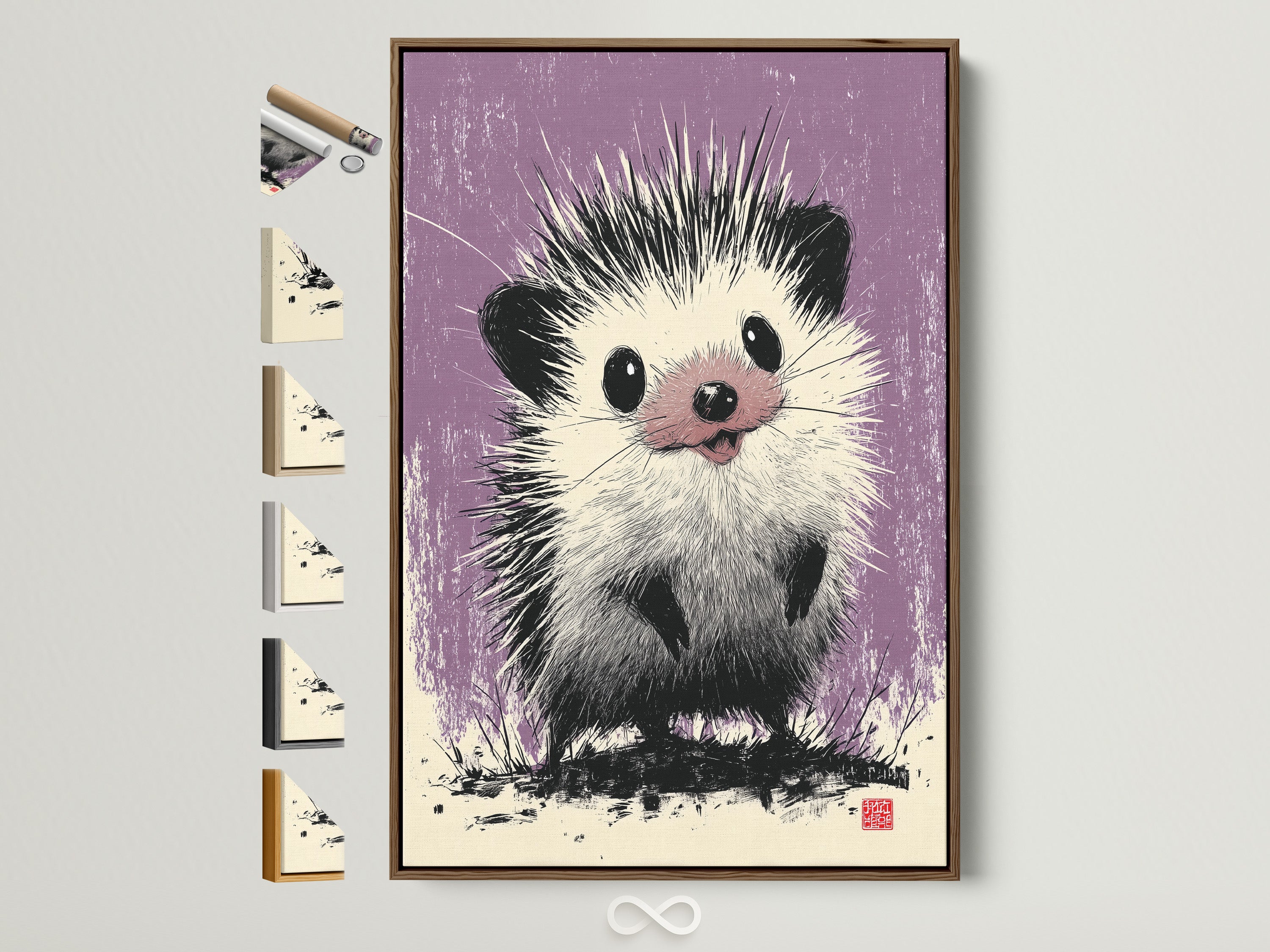 Explore framing options for your artwork. This brown frame is showcased alongside other frame styles. Find the perfect frame to complement your art. Elevate your decor with custom framed art prints.