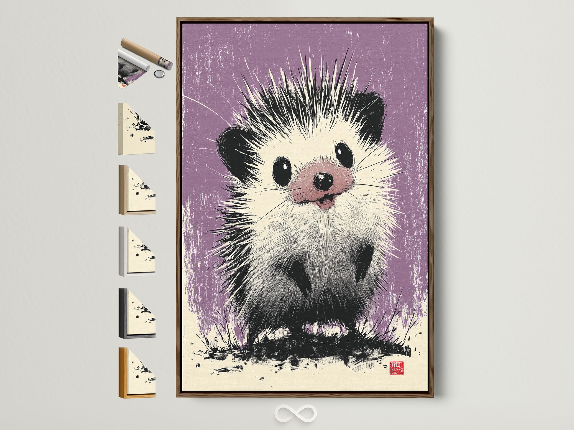 Explore framing options for your artwork. This brown frame is showcased alongside other frame styles. Find the perfect frame to complement your art. Elevate your decor with custom framed art prints.