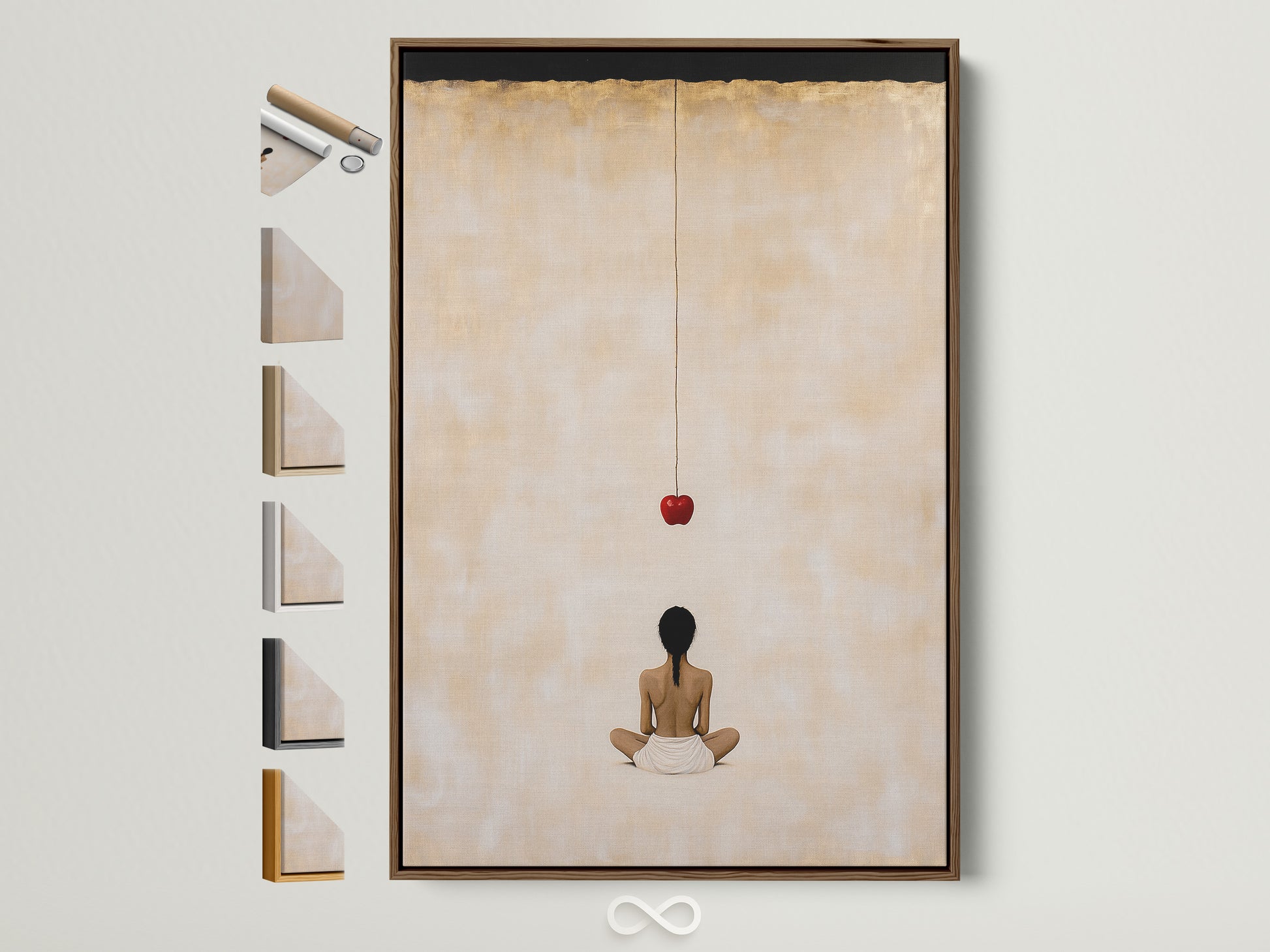 Minimalist Meditation Artwork in a Brown Frame. See all frame options available for Zen Buddha Wall Art. Find the perfect Spiritual Canvas Print for your Yoga Studio Decor. Elevate your space with mindfulness art.