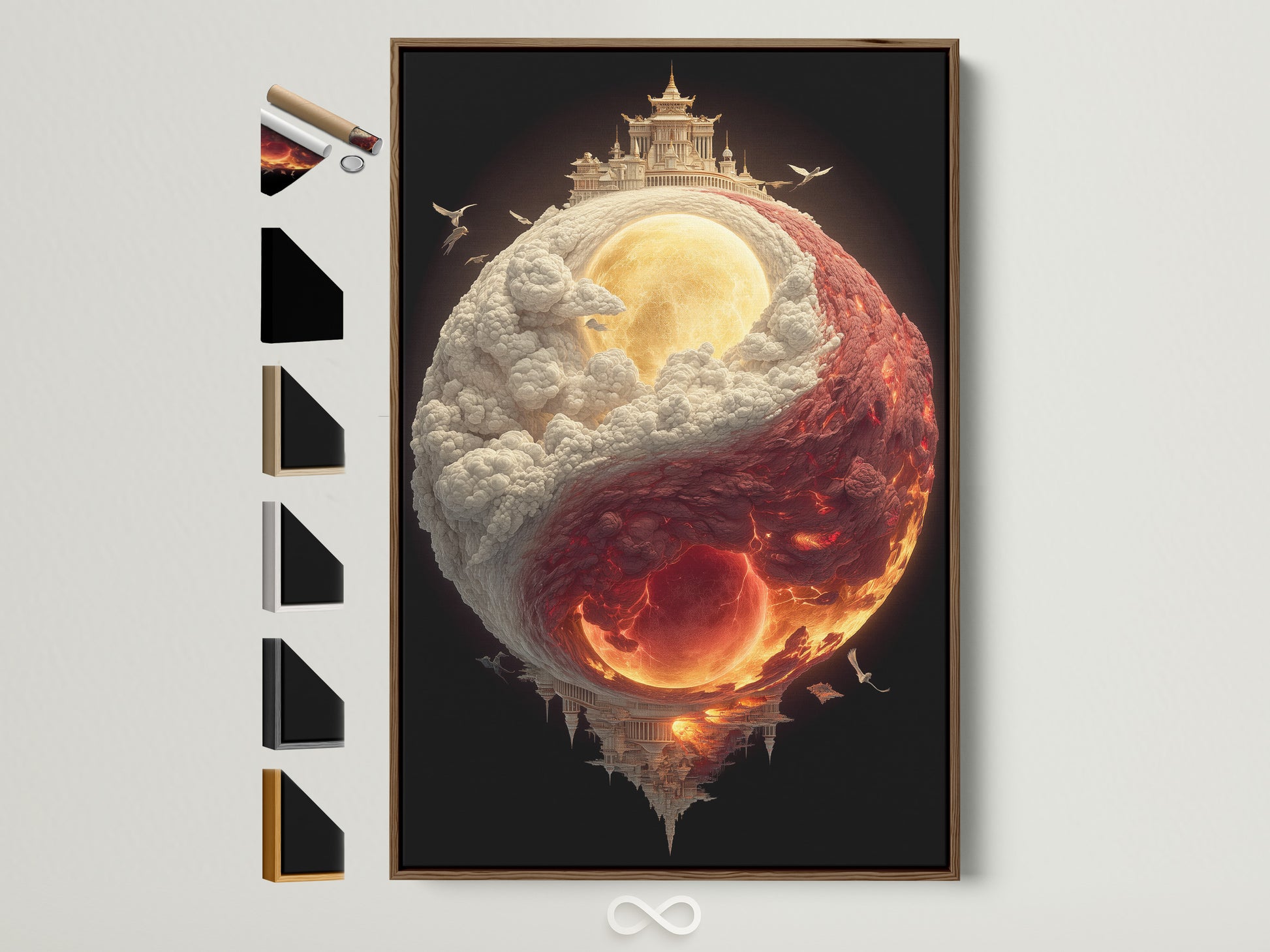 Brown frame showcasing various frame options. See the full range of frame styles for your artwork. Find the perfect frame to complement your art. This frame enhances any space. Discover framing solutions for your unique artwork. Transform your art with our quality frames.