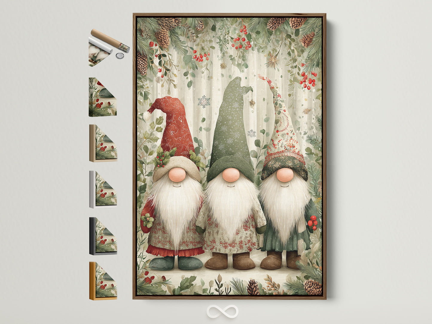 Christmas Gnomes Canvas Print - Holiday Gnome Wall Art, Scandinavian Winter Decor for Farmhouse Kitchen Wall Decor