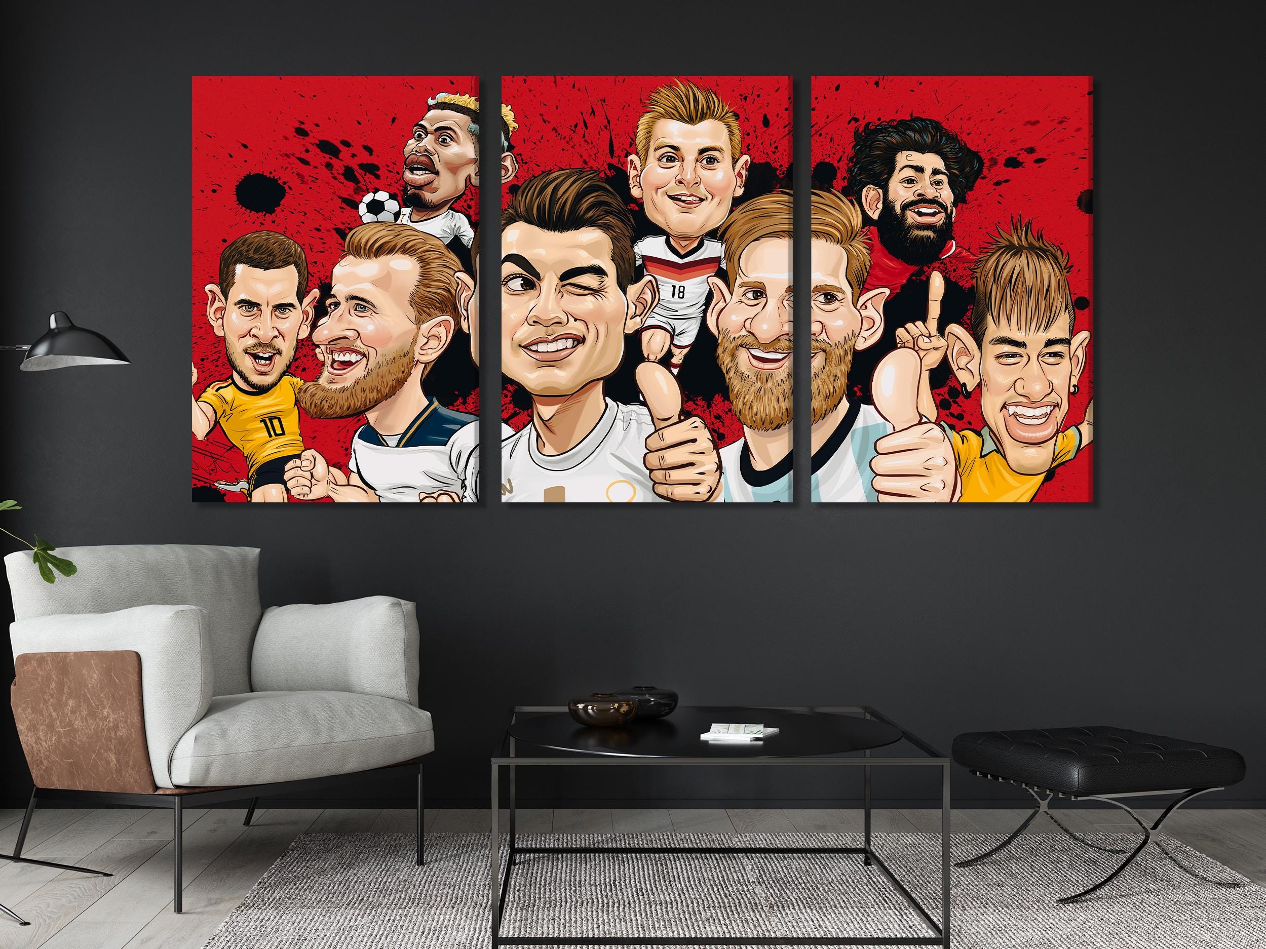 Fußballlegenden, Karikatur, Wandkunst, Fußballstars, Leinwanddruck, einzigartige Fußball-Geschenkidee, Cartoon-Fußball-Wanddekoration, Geschenkidee für Fans