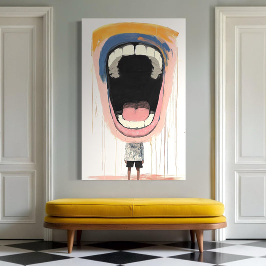 추상 표현주의 벽 예술 - 대형 비명 얼굴 페인팅, 상사 방을 위한 재미있는 예술, 현대 치과 미술 작품, 현대 사무실 벽 예술