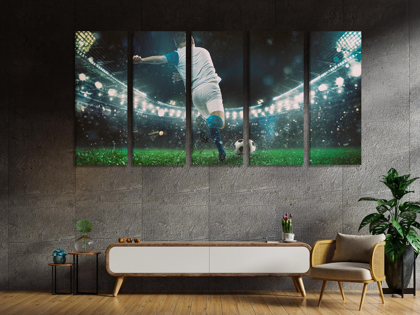 Soccer Player Canvas Print, Large Football Action Wall Art, Sports Stadium Decor, Athlete Kicking Ball Canvas, Extra Large Sports Artwork