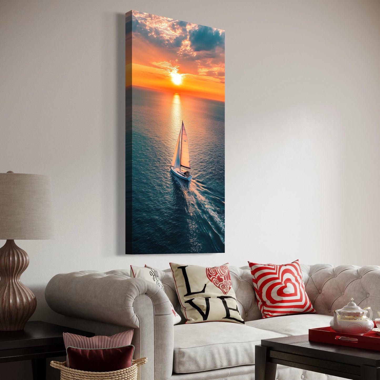 Sailboat Wall Art - Ocean Sunset Canvas Print, Nautical Wall Art, Sailing Prints, Sailboat Sunrise Artwork, Seascape Sailboat Art, Yacht Art