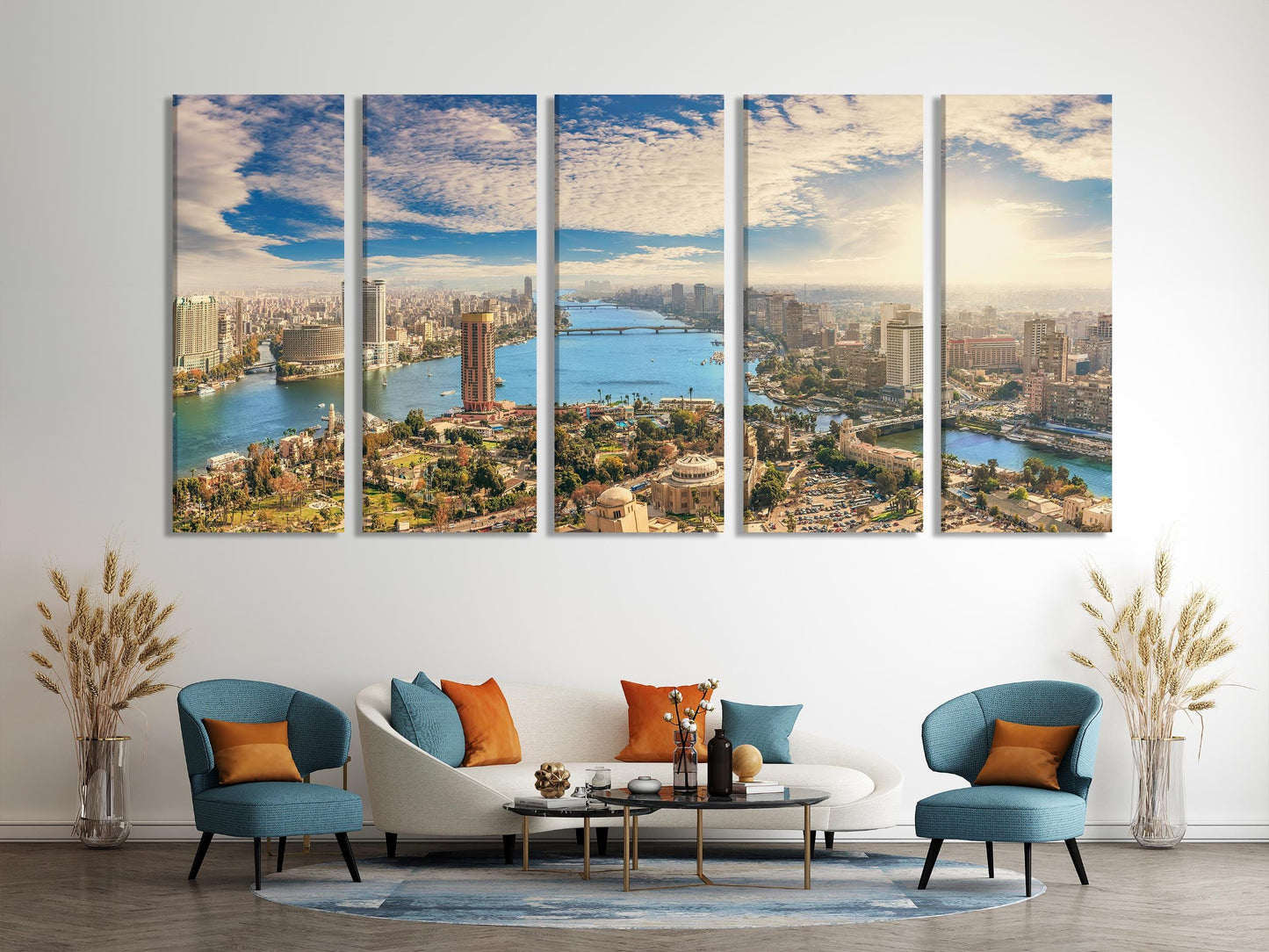Cairo Cityscape Canvas Print, Nile River Panorama Wall Art, Large Egypt Skyline Photography, Extra Large Urban Landscape Decor