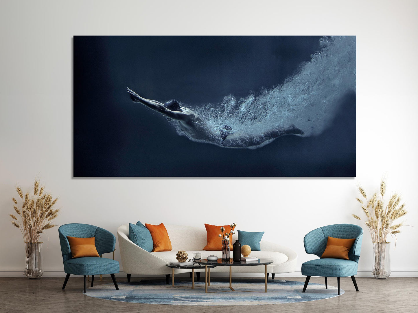 Swimmer Wall Art - Underwater Diver Canvas Print, Modern Water Sports Artwork, Underwater Swimmer Art Print, Contemporary Sports Wall Decor