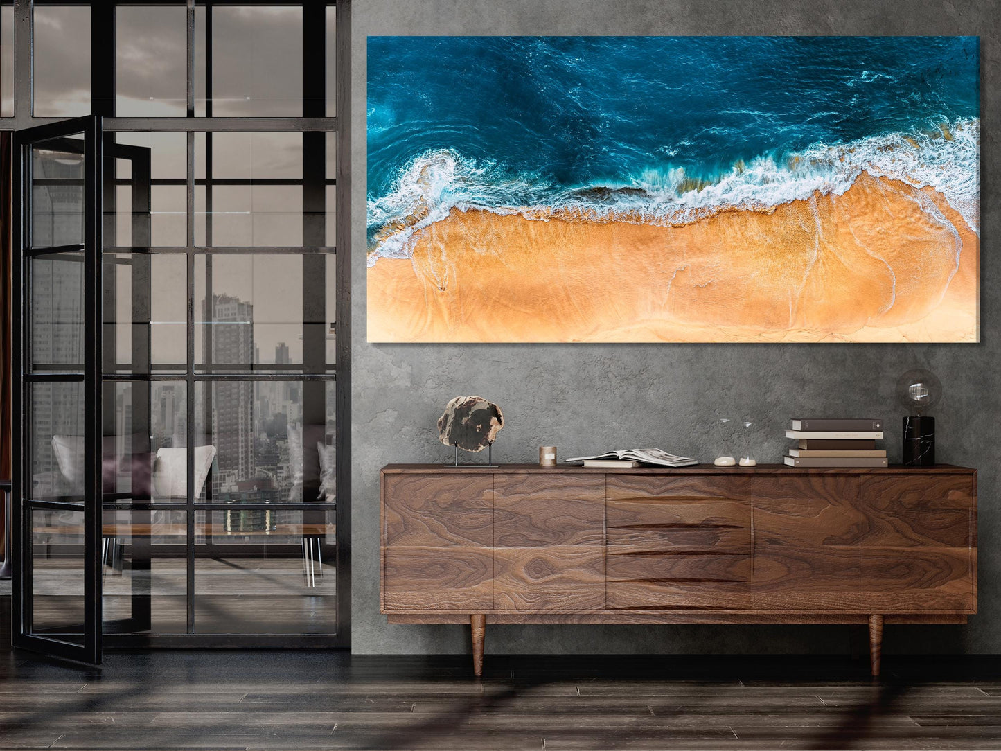 Sandstrand Leinwandbild – Strandwellen Kunstdruck, Küstenwanddekoration, Meereslandschaft Kunstdruck, Küstenwandkunst Sommer Thema Geschenk, Strandwellen Kunst