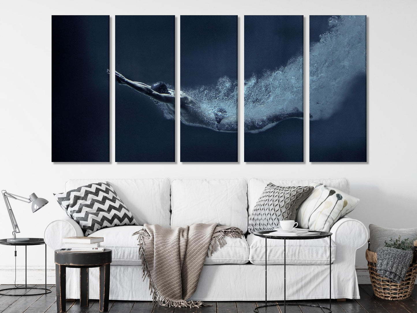 Swimmer Wall Art - Underwater Diver Canvas Print, Modern Water Sports Artwork, Underwater Swimmer Art Print, Contemporary Sports Wall Decor