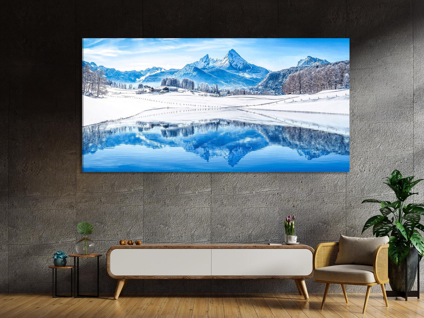Snowy Mountain Wall Art - Large Winter Alps Canvas Print, Oversized Alpine Landscape  Wall Art, Snow Winter Canvas Art Ski Resort Wall Decor