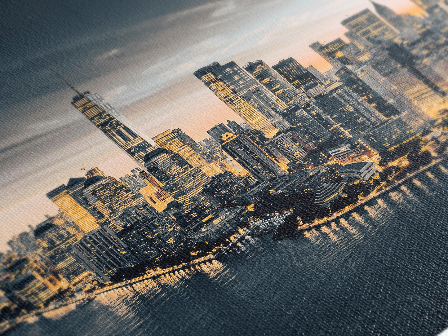 Manhattan Skyline Canvas Wall Art – Dusk Over New York City, Large Urban Landscape Canvas Print for Modern Home or Office Wall Decor