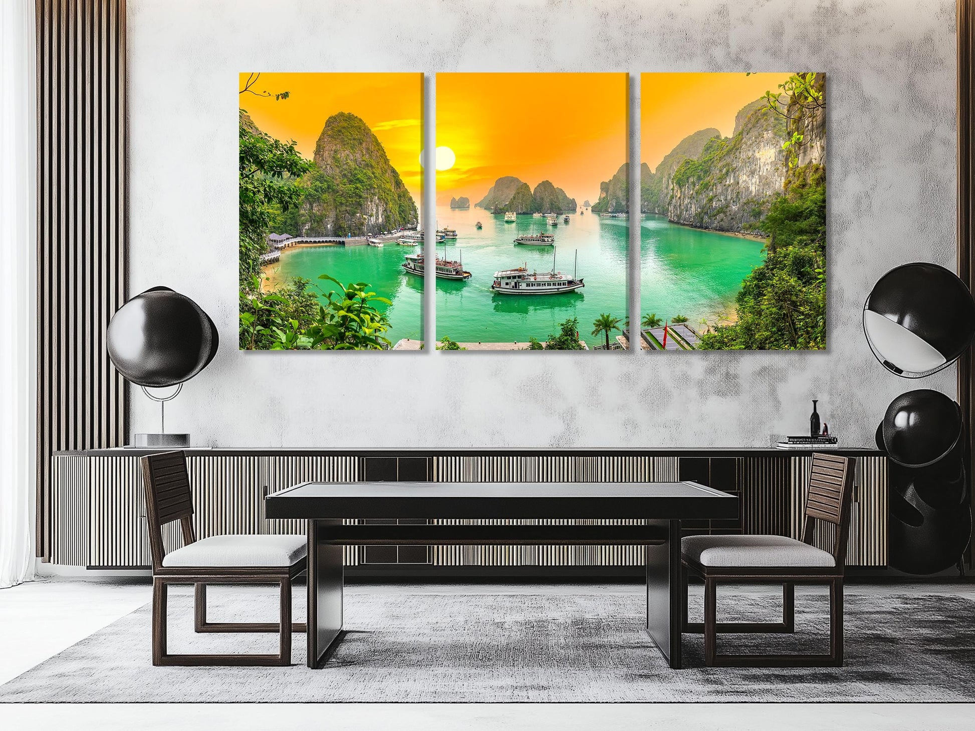 Serene coastal artwork featuring emerald waters and towering limestone cliffs, ideal as a striking art print.
