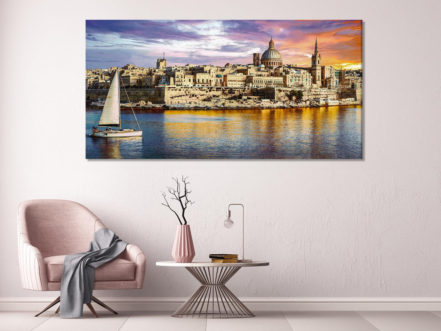 Valletta Malta Canvas Print – Stunning Mediterranean Wall Art, Coastal Cityscape Artwork, Sunset Harbor Scene for Living Room Decor