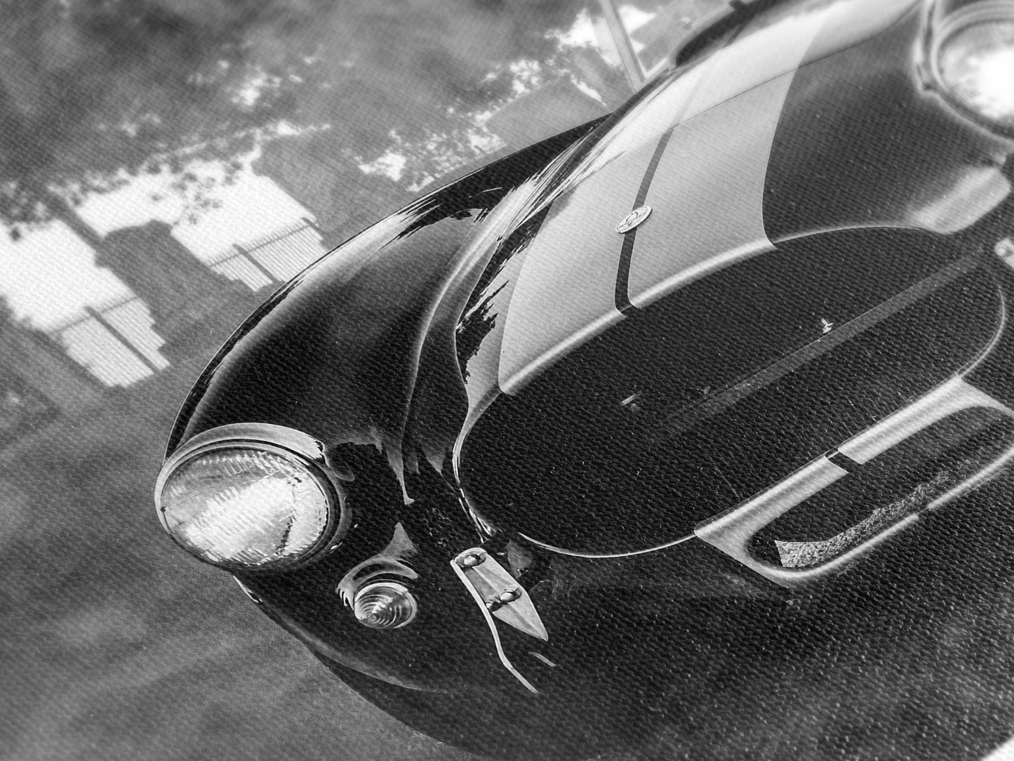 Lienzo de coche deportivo Cobra vintage, arte mural clásico Shelby Cobra negro, ilustraciones de muscle cars retro, fotografía de coches en blanco y negro, clásico en blanco y negro