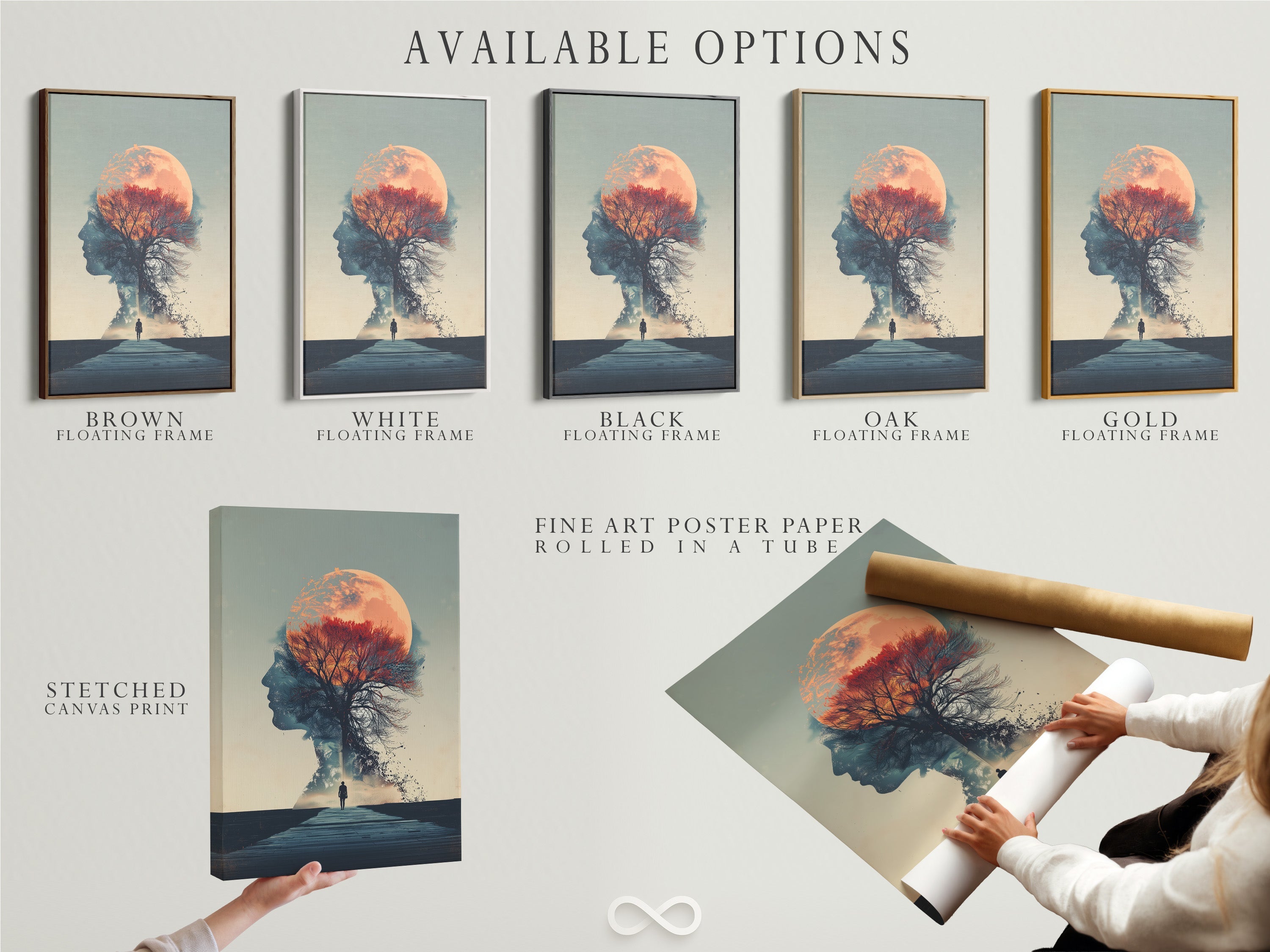 Product Spotlight: Surreal Double Exposure Art – Woman Silhouette Canvas (Moon + Tree)
