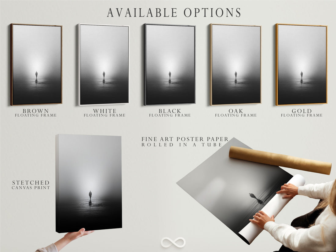 Product Spotlight: Black & White Coastal Wall Art — Solitary Figure on a Misty Shore