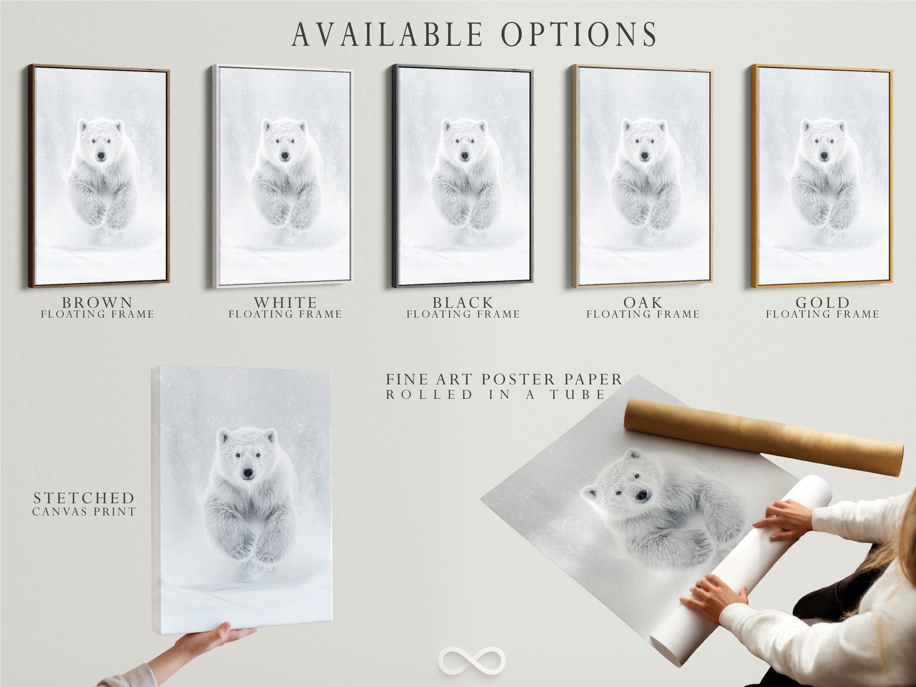 White Polar Bear Canvas Print — Minimalist Monochrome Wall Art for Modern Homes & Scandinavian Nurseries