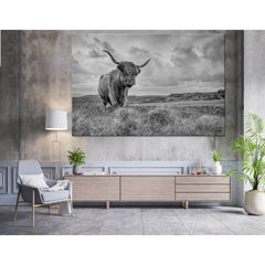 B&amp;W Highland Cow №04125 - Impresión de lienzo / Arte de pared / Decoración de pared / Obra de arte / Póster