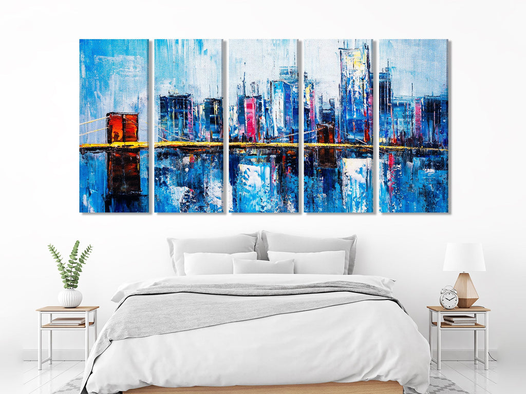 Brooklyn Bridge Wall Art - Abstract NYC Skyline Canvas Art, Large New York City Wall Decor, New York Wall Art, Brooklyn Bridge Print NY Art