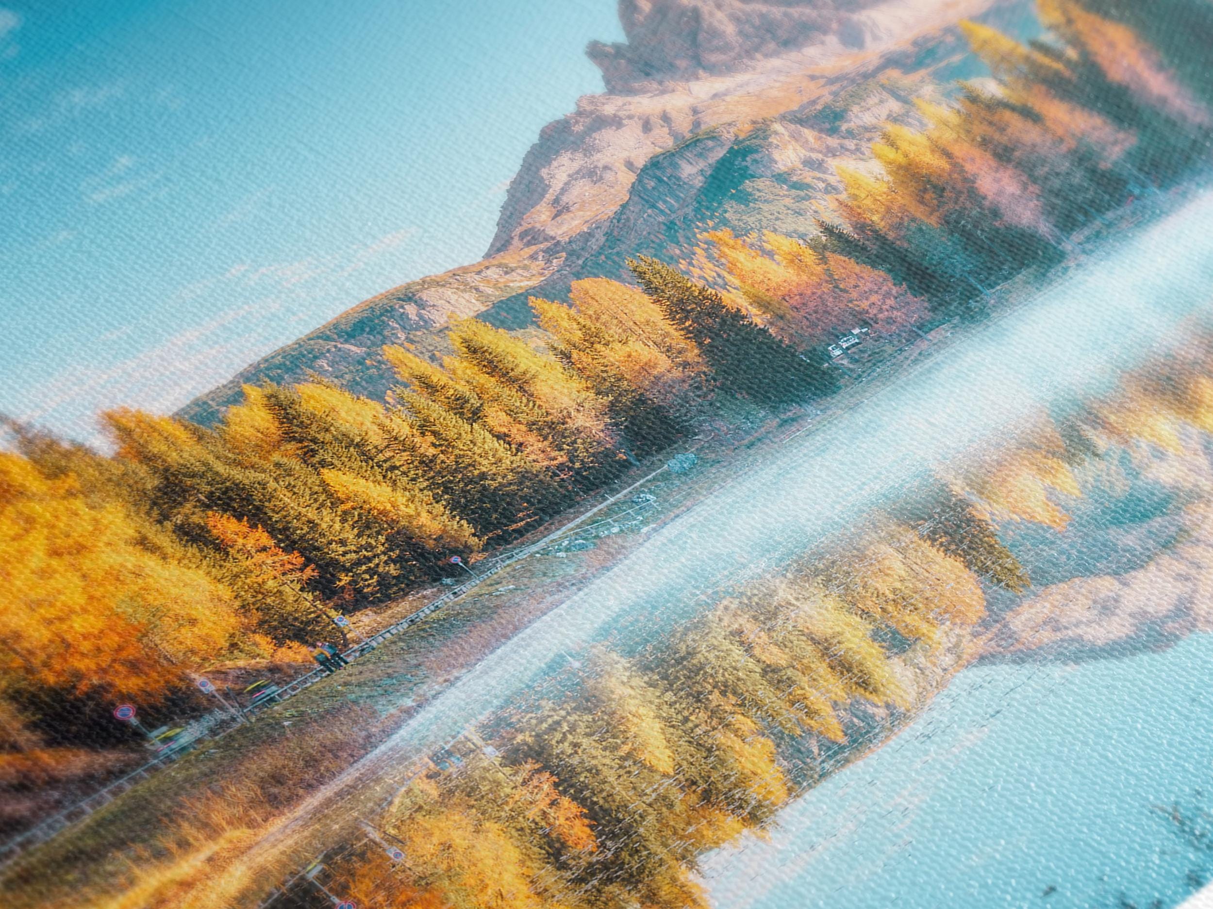 돌로미티 산맥의 가을 일출 벽면 아트, 안토르노 호수 캔버스 프린트, 자연에서 영감을 받은 인테리어를 위한 대형 이탈리아 풍경 아트워크