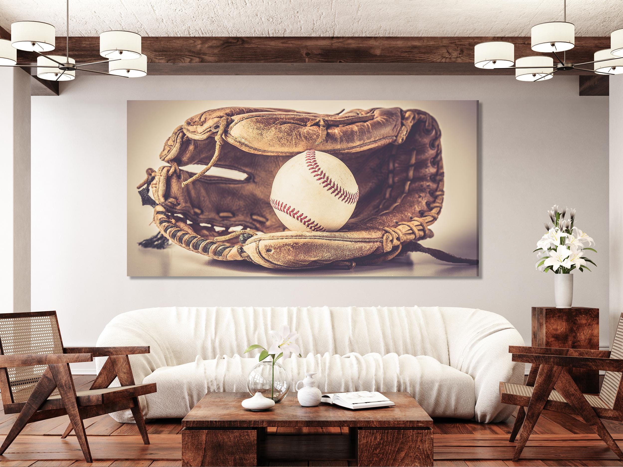 Vintage Baseball Canvas Print, Classic Glove and Ball Wall Art, Retro Sports Decor, Large Baseball Canvas Artwork, Rustic Sports Room Decor