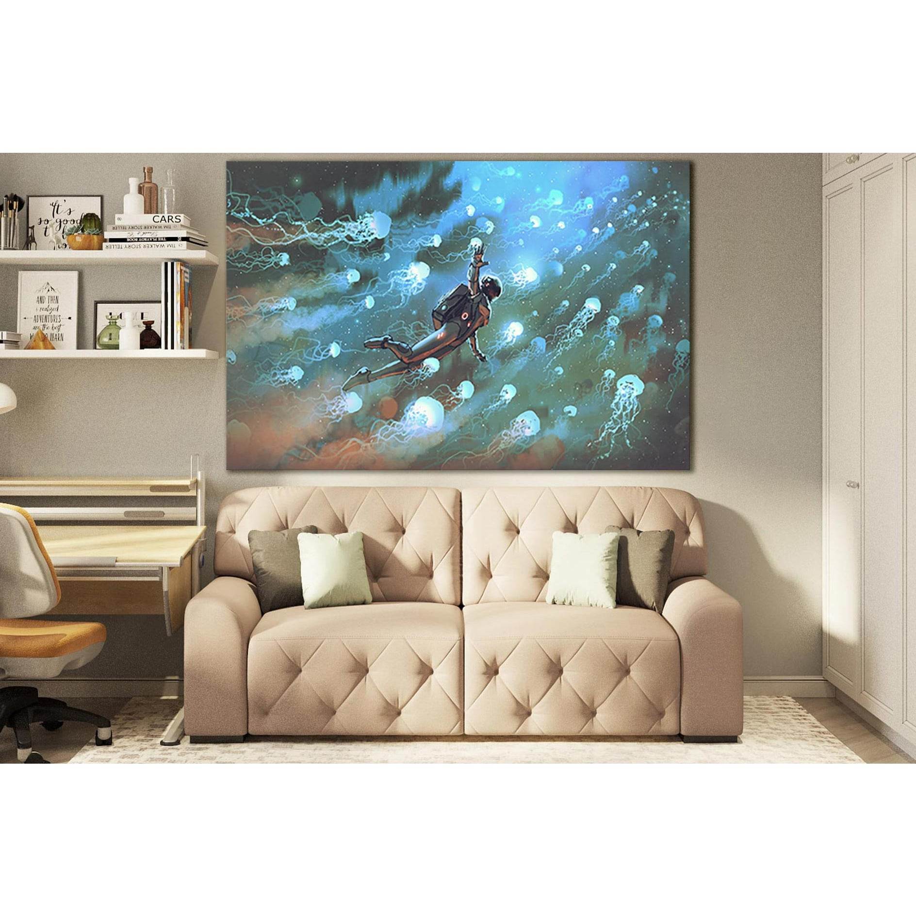 Astronaut With Jellyfishes In Space №SL1252 Ready to Hang Canvas PrintCanvas art arrives ready to hang, with hanging accessories included and no additional framing required. Every canvas print is hand-crafted, made on-demand at our workshop and expertly s