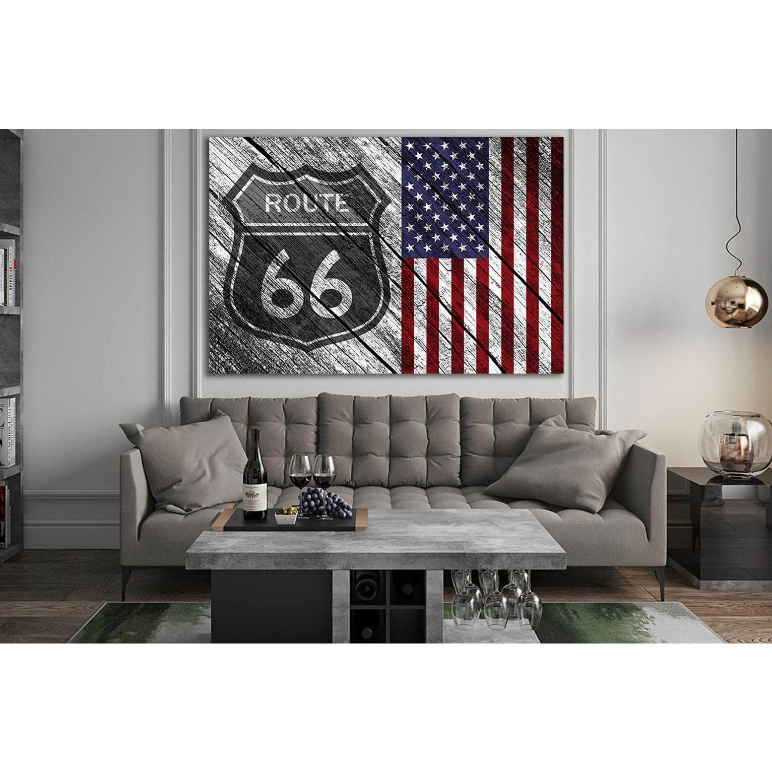 American Flag Route 66 №SL1208 Ready to Hang Canvas PrintCanvas art arrives ready to hang, with hanging accessories included and no additional framing required. Every canvas print is hand-crafted, made on-demand at our workshop and expertly stretched arou