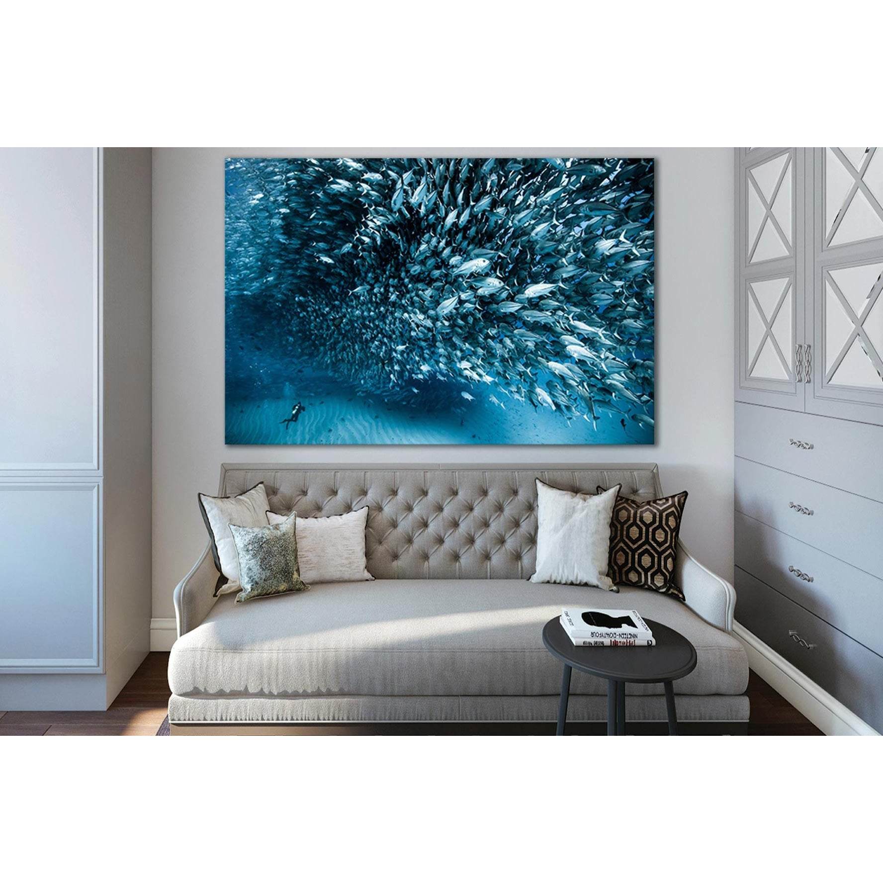 Flock Of Fish And Diver №SL1522 Ready to Hang Canvas PrintCanvas art arrives ready to hang, with hanging accessories included and no additional framing required. Every canvas print is hand-crafted, made on-demand at our workshop and expertly stretched aro