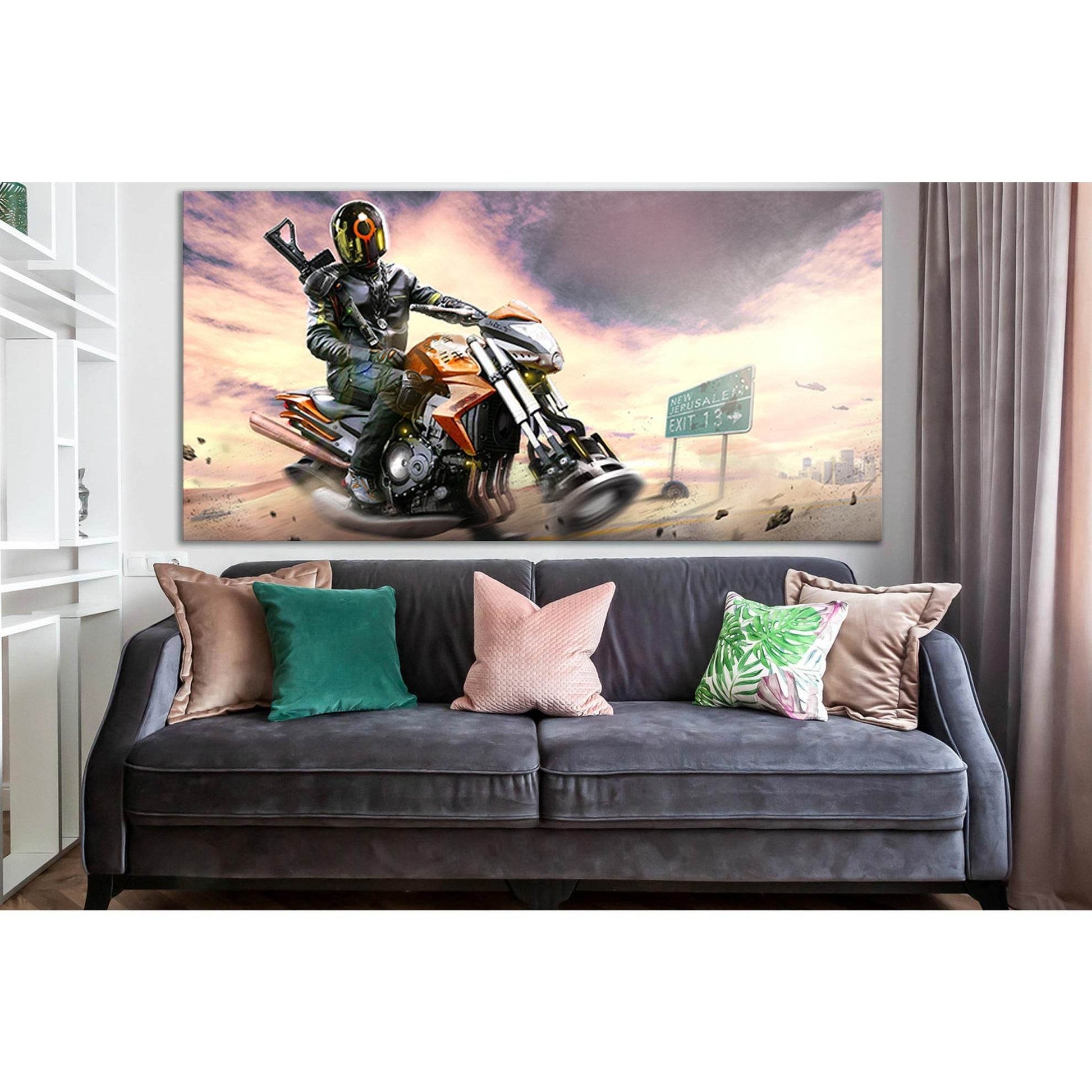 Warrior Flying Motorcycle №SL1296 Ready to Hang Canvas PrintCanvas art arrives ready to hang, with hanging accessories included and no additional framing required. Every canvas print is hand-crafted, made on-demand at our workshop and expertly stretched a