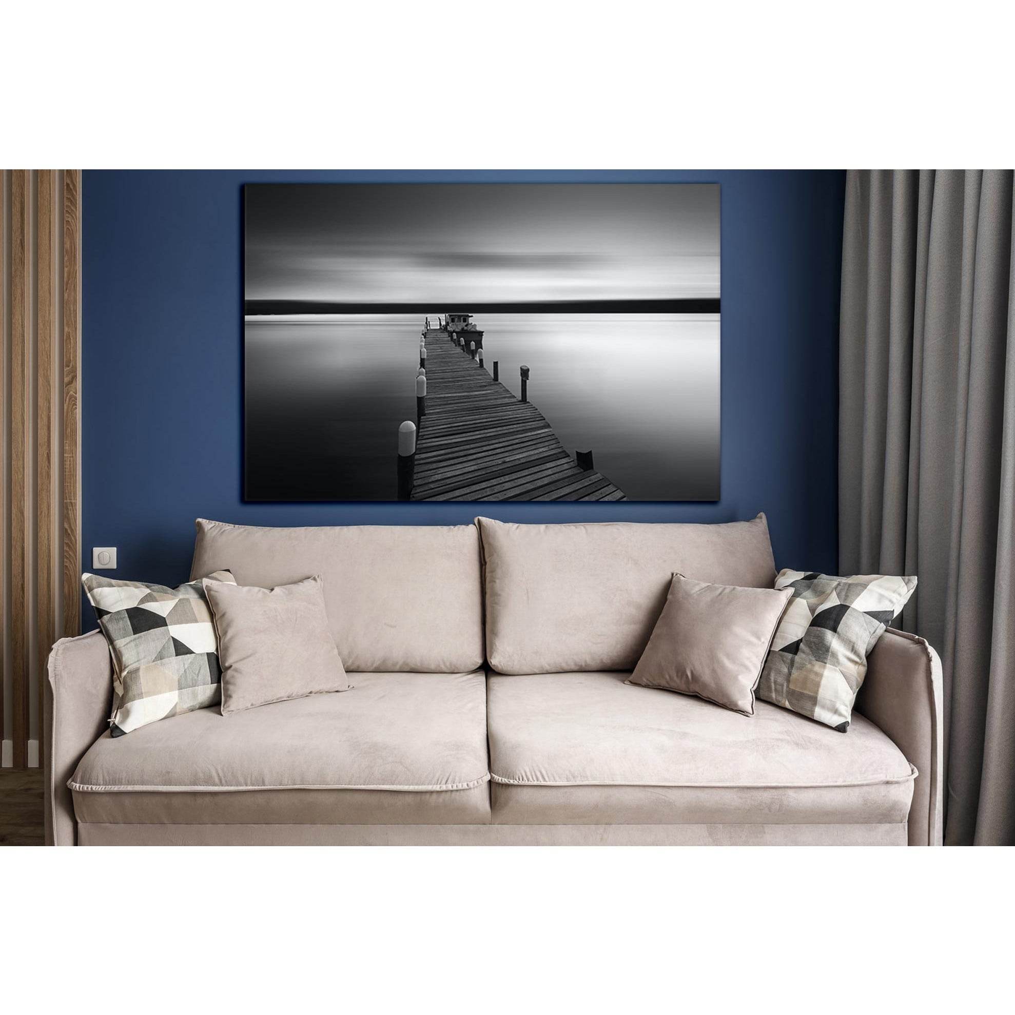 Pier Over Sea Against Sky Black End White №SL875 Ready to Hang Canvas PrintCanvas art arrives ready to hang, with hanging accessories included and no additional framing required. Every canvas print is hand-crafted, made on-demand at our workshop and exper