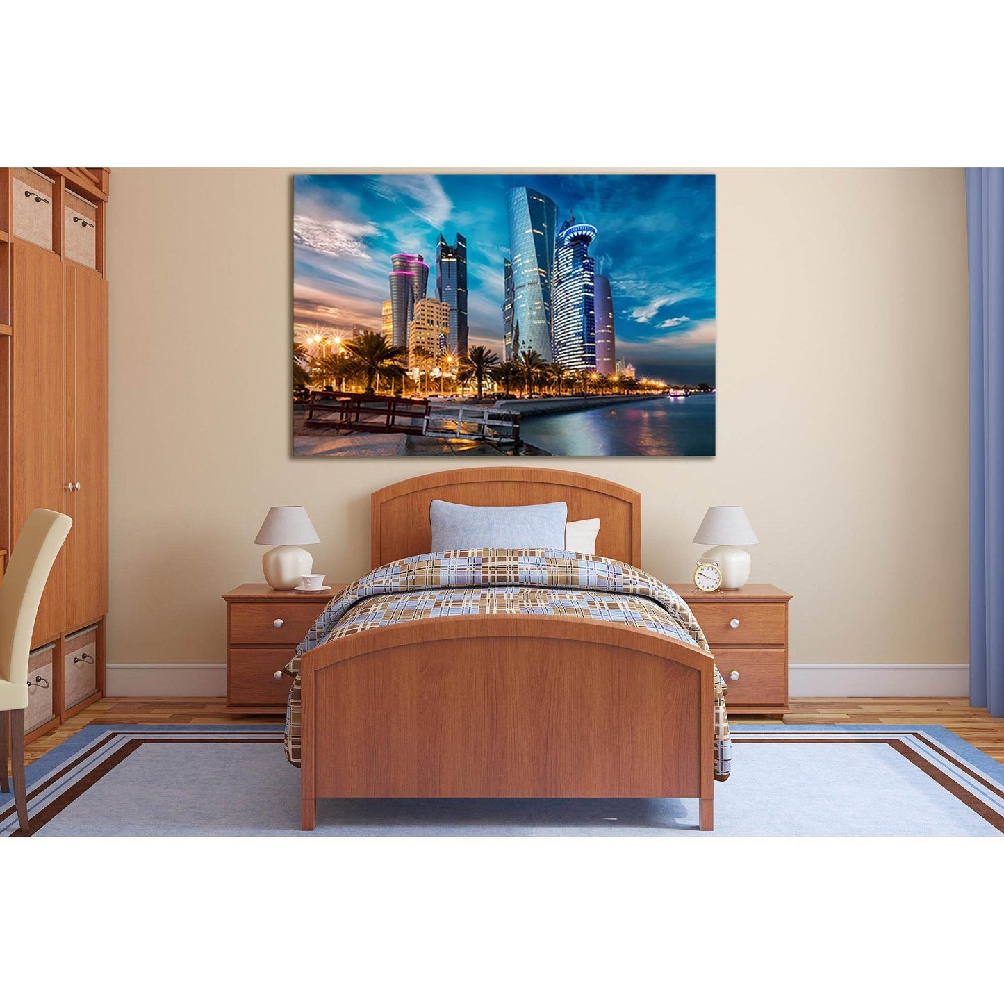 Evening Houses Skyscrapers Qatar №SL1456 Ready to Hang Canvas PrintCanvas art arrives ready to hang, with hanging accessories included and no additional framing required. Every canvas print is hand-crafted, made on-demand at our workshop and expertly stre