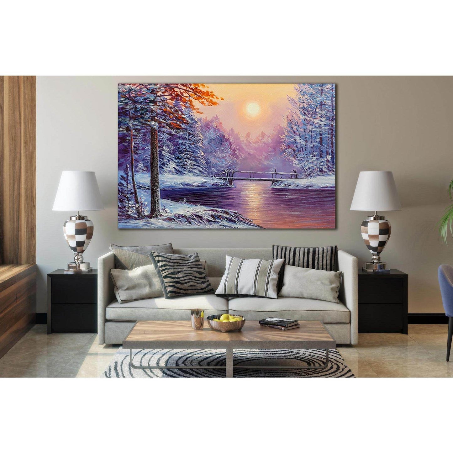 Winter River And Bridge Oil Painting №SL615 Ready to Hang Canvas PrintCanvas art arrives ready to hang, with hanging accessories included and no additional framing required. Every canvas print is hand-crafted, made on-demand at our workshop and expertly s