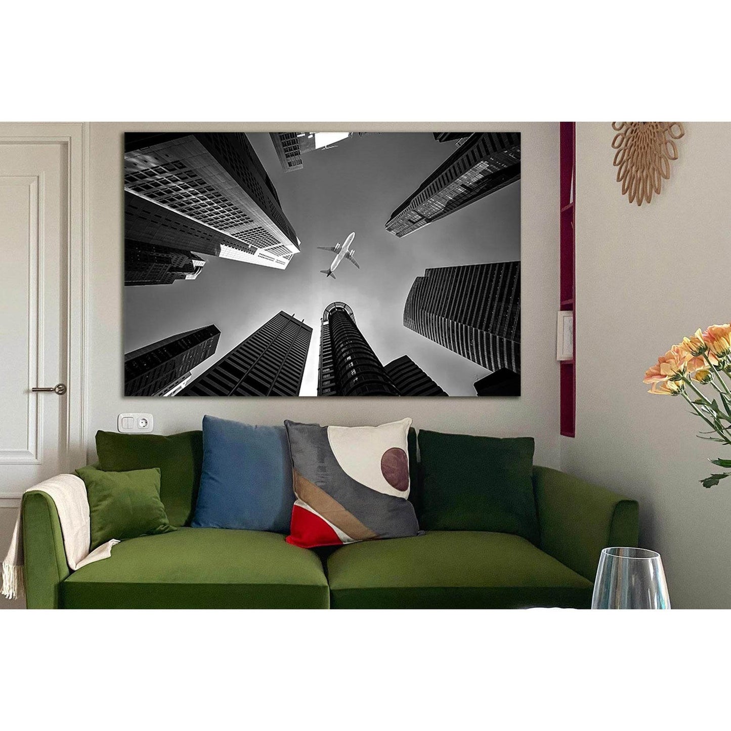 Airplane Flying Over Buildings №SL836 Ready to Hang Canvas PrintCanvas art arrives ready to hang, with hanging accessories included and no additional framing required. Every canvas print is hand-crafted, made on-demand at our workshop and expertly stretch