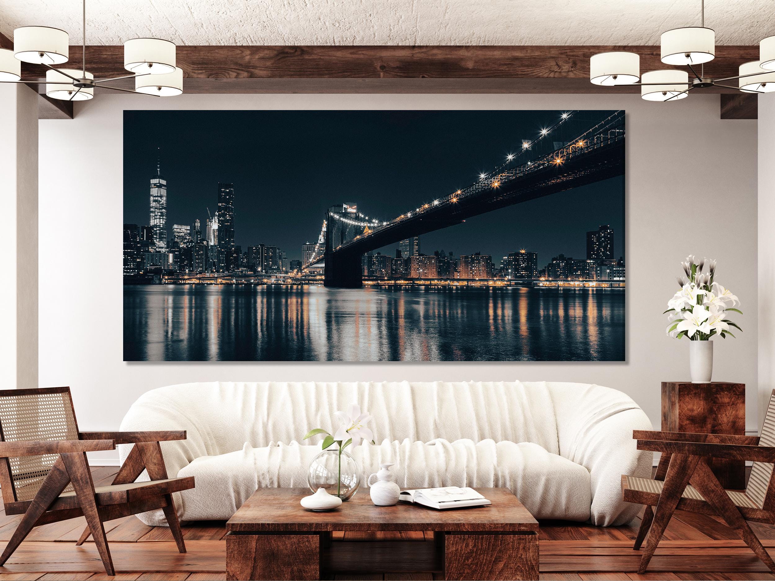 Brooklyn Bridge Canvas Print – Modern New York City Cityscape, Extra Large NY Brooklyn Bridge Wall Art for Modern Urban Office Wall Decor