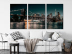 Brooklyn Bridge Canvas Print, New York City Skyline Wall Art, Large Nightscape Artwork, Iconic NYC Landmark, Modern City Art Office Decor