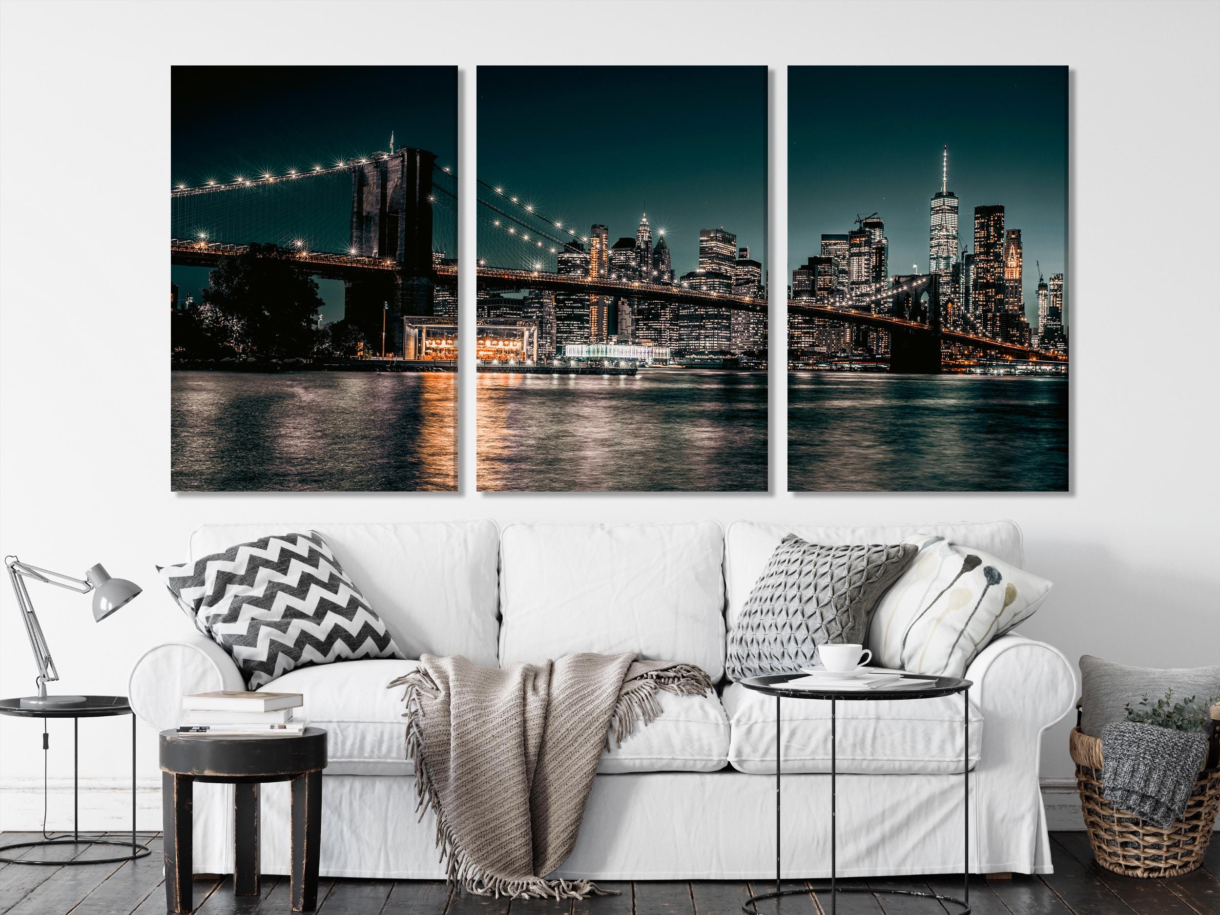 Brooklyn Bridge Canvas Print, New York City Skyline Wall Art, Large Nightscape Artwork, Iconic NYC Landmark, Modern City Art Office Decor