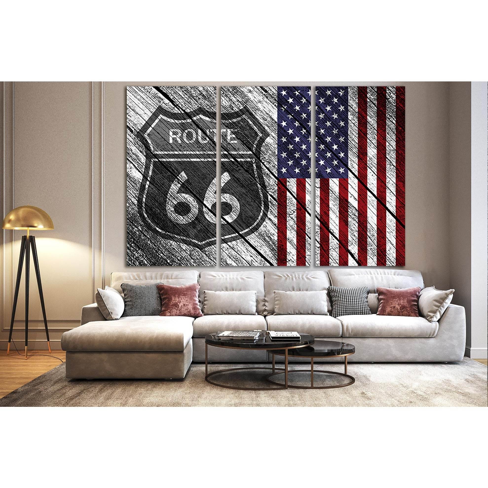 American Flag Route 66 №SL1208 Ready to Hang Canvas PrintCanvas art arrives ready to hang, with hanging accessories included and no additional framing required. Every canvas print is hand-crafted, made on-demand at our workshop and expertly stretched arou