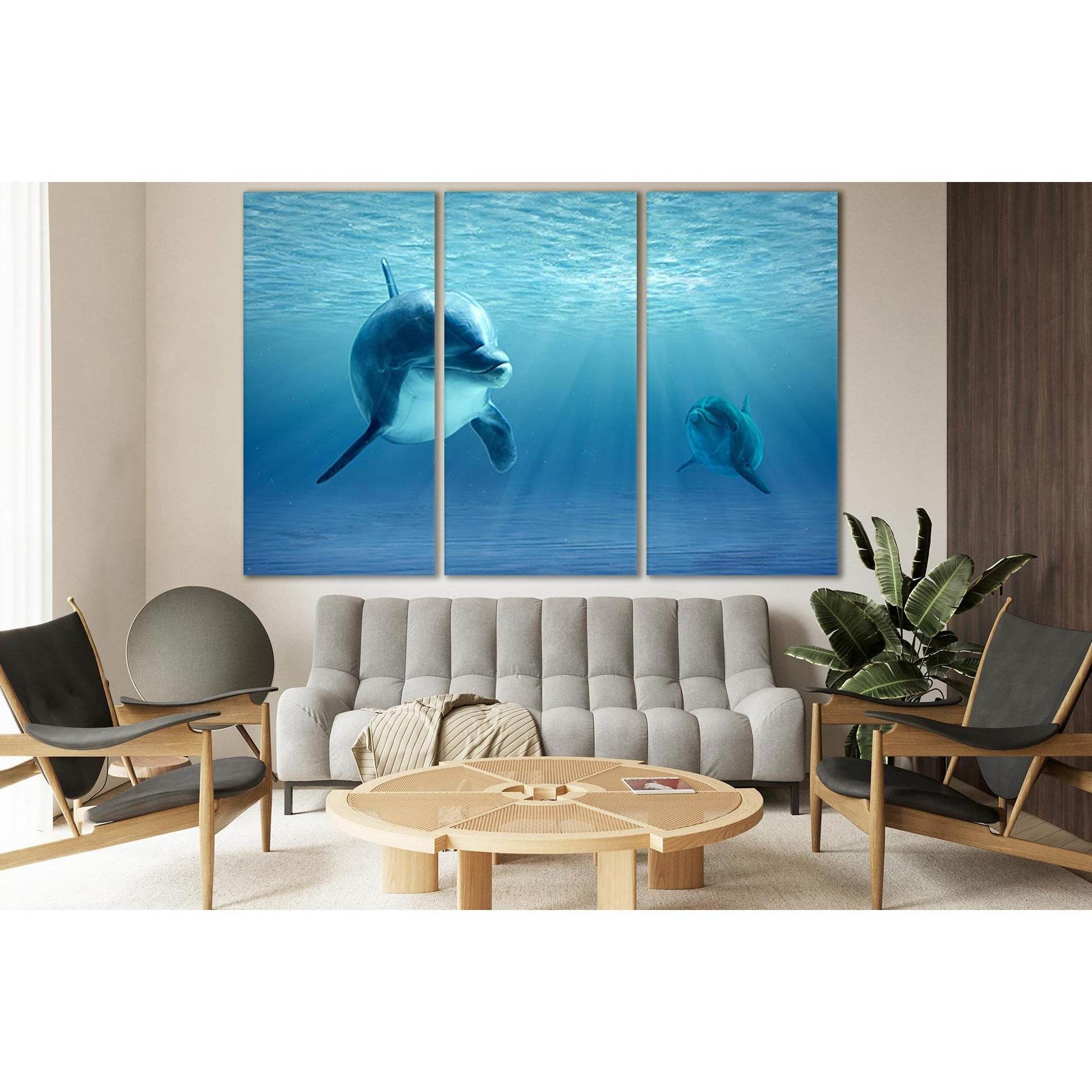 Two Dolphins №SL995 Ready to Hang Canvas PrintCanvas art arrives ready to hang, with hanging accessories included and no additional framing required. Every canvas print is hand-crafted, made on-demand at our workshop and expertly stretched around 100% Nor