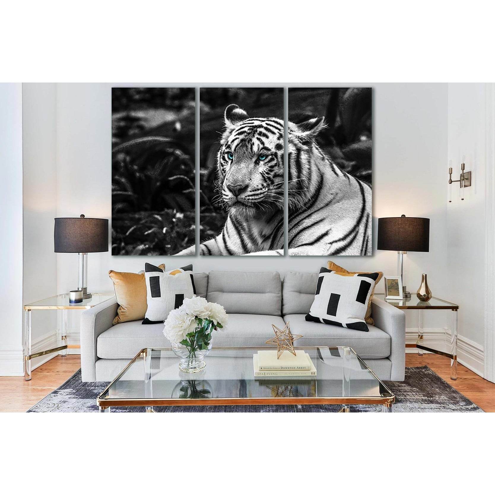 Tiger With Blue Eyes Black And White №SL845 Ready to Hang Canvas PrintCanvas art arrives ready to hang, with hanging accessories included and no additional framing required. Every canvas print is hand-crafted, made on-demand at our workshop and expertly s