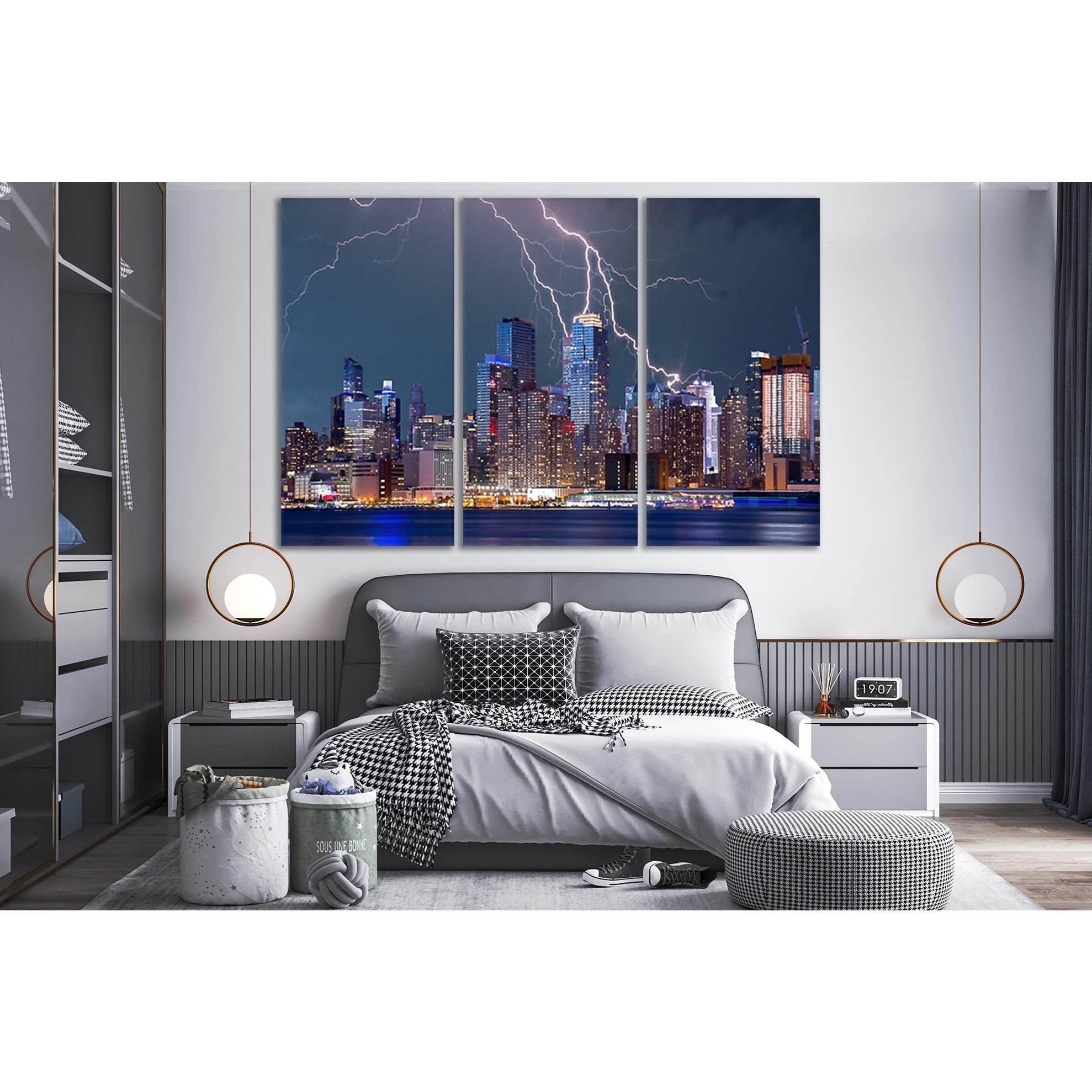 Lightning Over City At Night №SL321 Ready to Hang Canvas PrintCanvas art arrives ready to hang, with hanging accessories included and no additional framing required. Every canvas print is hand-crafted, made on-demand at our workshop and expertly stretched
