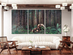 Forest Bear Family Canvas Wall Art, 3-Panel Woodland Wildlife Print, Rustic Farmhouse Decor, Country Home Woodland-Inspired Wall Art Print
