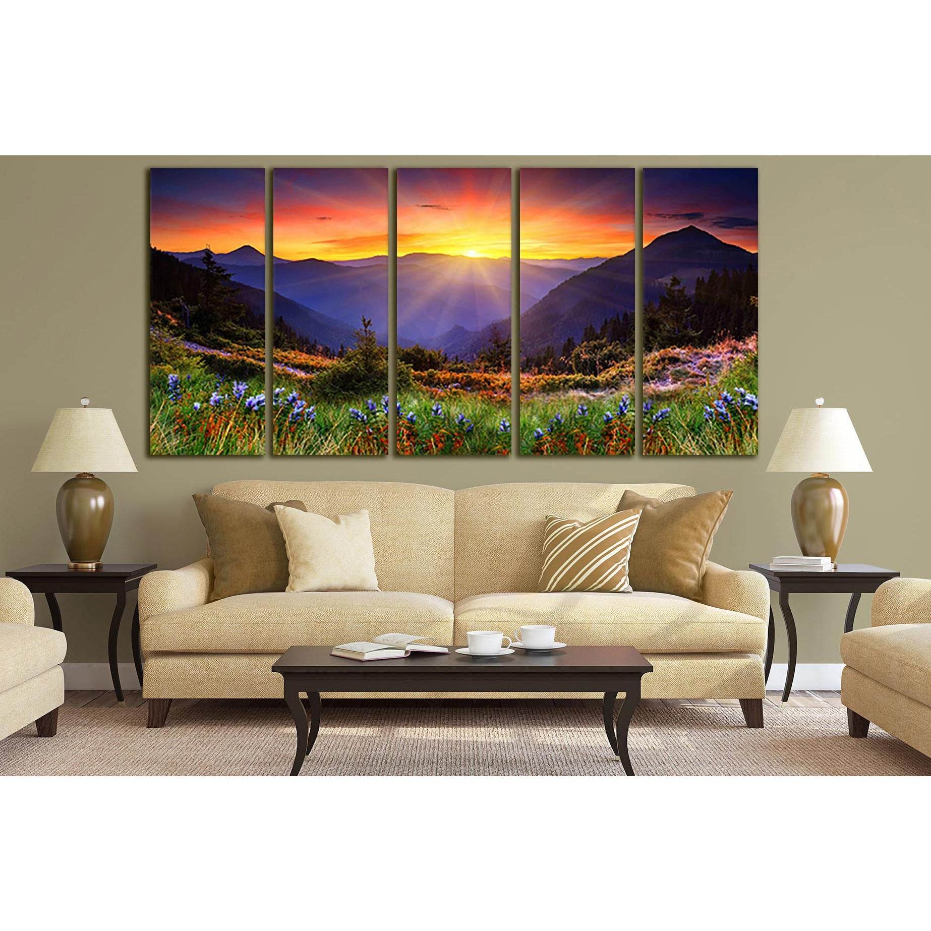 Wild Flowers Mountains Sunset №SL686 Ready to Hang Canvas PrintCanvas art arrives ready to hang, with hanging accessories included and no additional framing required. Every canvas print is hand-crafted, made on-demand at our workshop and expertly stretche