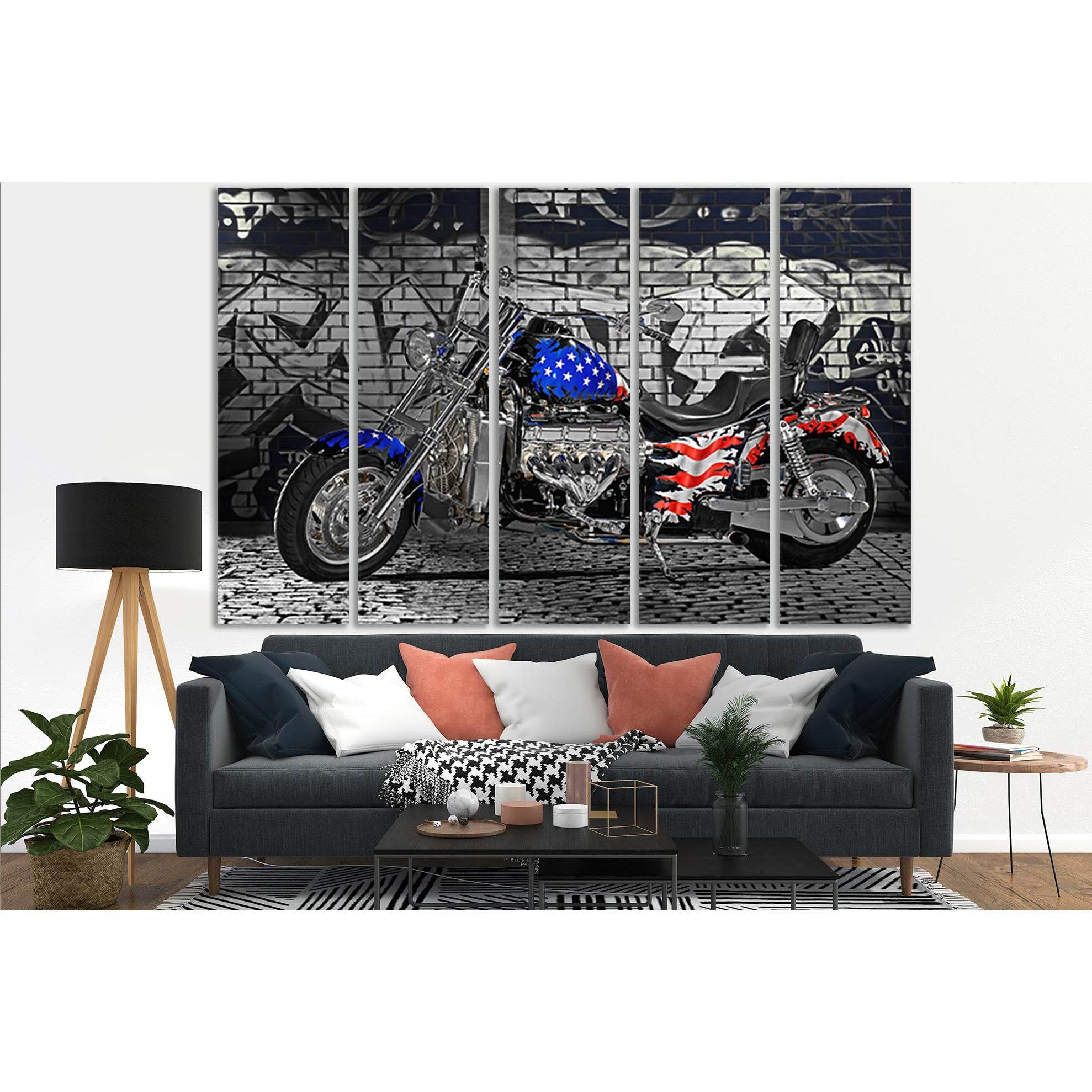 USA Flag Painted On Motorcycle №SL1170 Ready to Hang Canvas PrintCanvas art arrives ready to hang, with hanging accessories included and no additional framing required. Every canvas print is hand-crafted, made on-demand at our workshop and expertly stretc