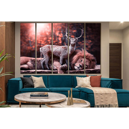 Deer With Lion №SL1507 Ready to Hang Canvas PrintCanvas art arrives ready to hang, with hanging accessories included and no additional framing required. Every canvas print is hand-crafted, made on-demand at our workshop and expertly stretched around 100%